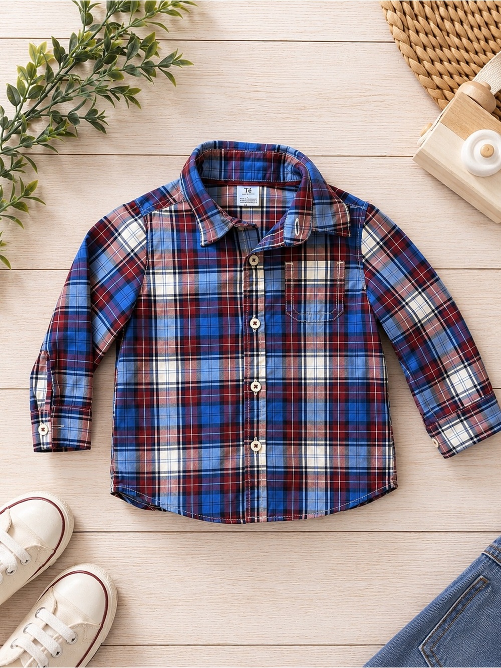 Carter's Blue, Red & White Plaid Button-Down Shirt